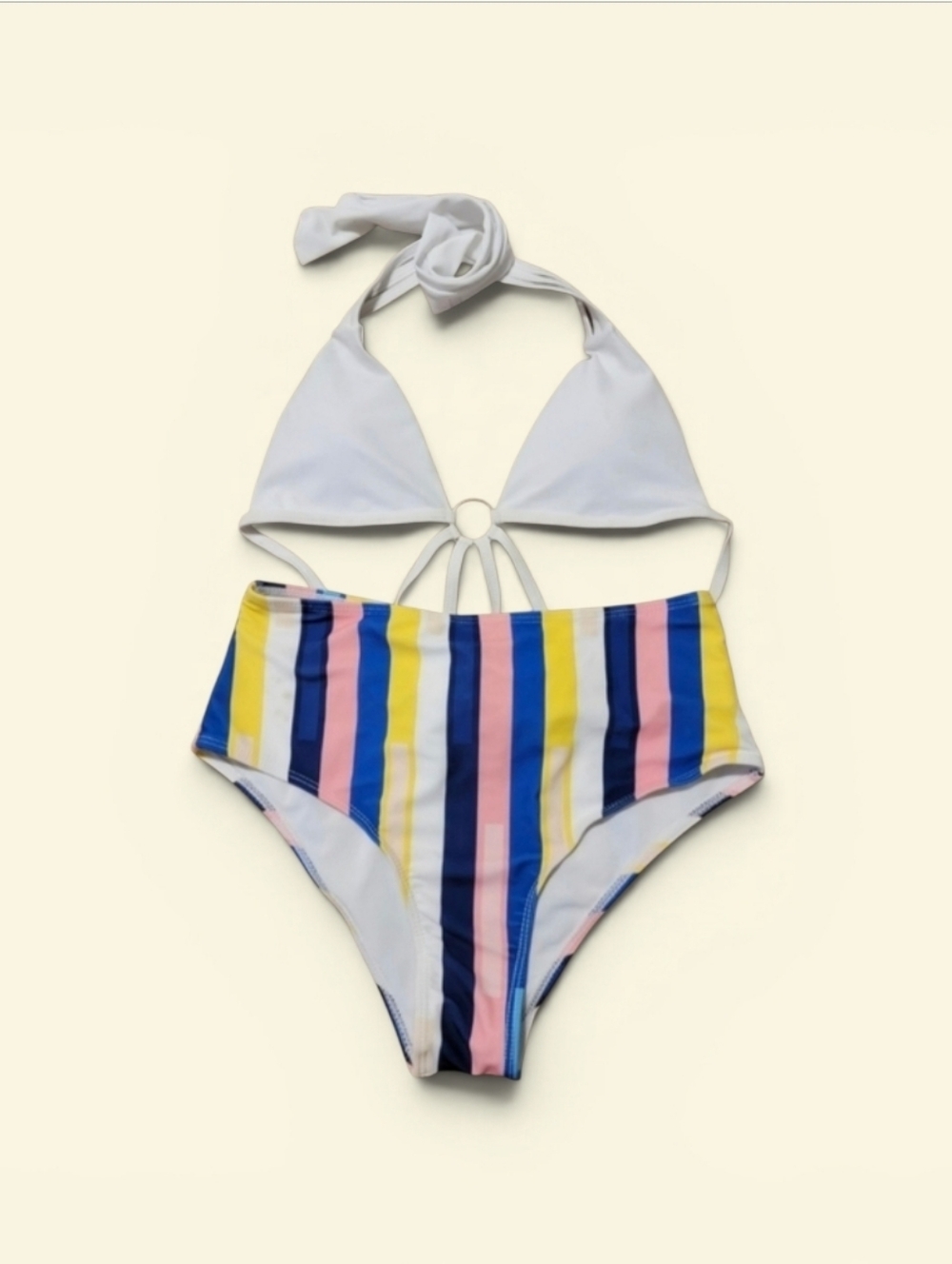 2pcs SHEIN White and Multicolor Striped Bikini